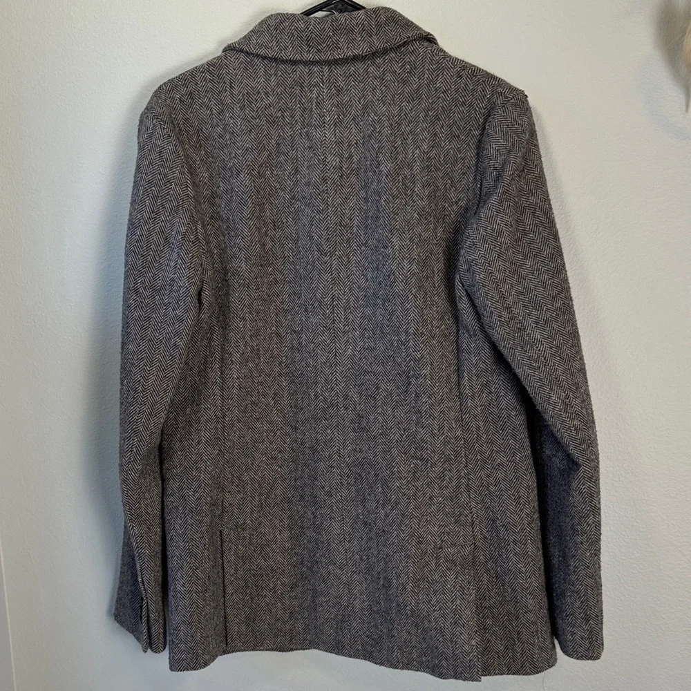 Lands' End One button Wool Charcoal Herringbone Blazer - Picture 7 of 11